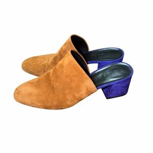 M.Gemi Suede Block Heel Mule Tan Brown Blue Heel Size 39.5 Italian Made